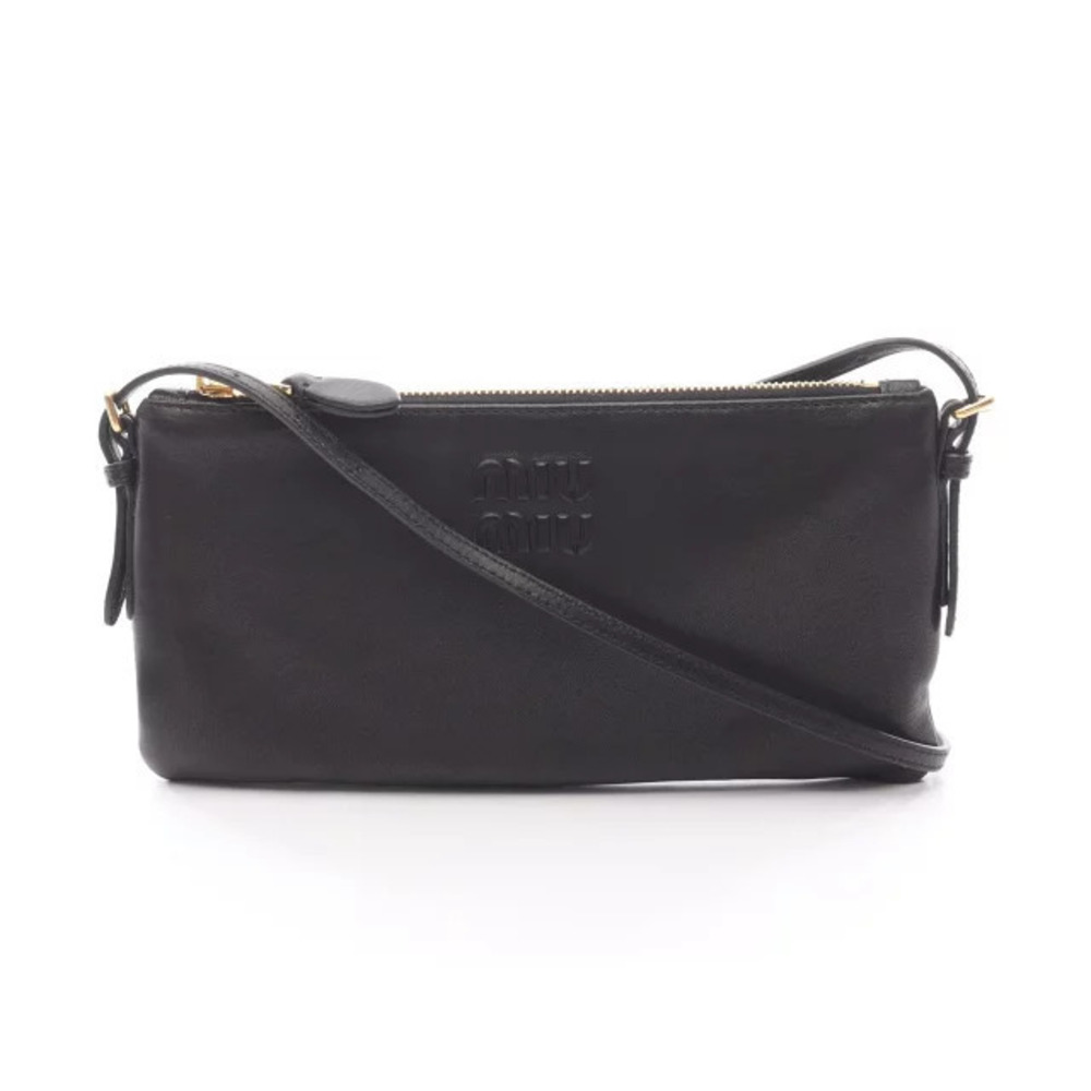 Miu Miu black nappa leather embossed logo front slim